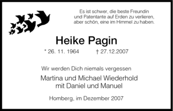 Traueranzeige von Heike Pagin von HNA