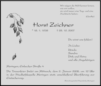 Traueranzeige von Horst Zeichner von HNA