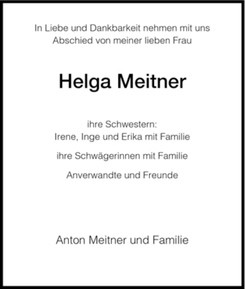 Traueranzeige von Helga Meitner von HNA