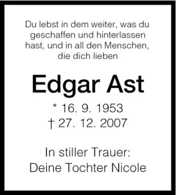 Traueranzeige von Edgar Ast von HNA