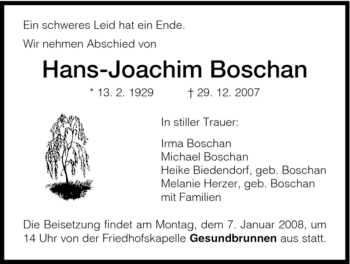 Traueranzeige von Hans-Joachim Boschan von HNA