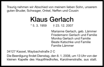 Traueranzeige von Klaus Gerlach von HNA