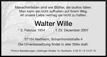 Traueranzeige von Walter Wille von HNA