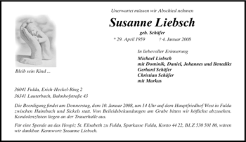 Traueranzeige von Susanne Liebsch von HNA
