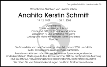 Traueranzeige von Anahita Kerstin Schmitt von HNA