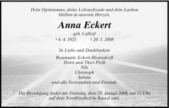 Traueranzeige von Anna Eckert von HNA