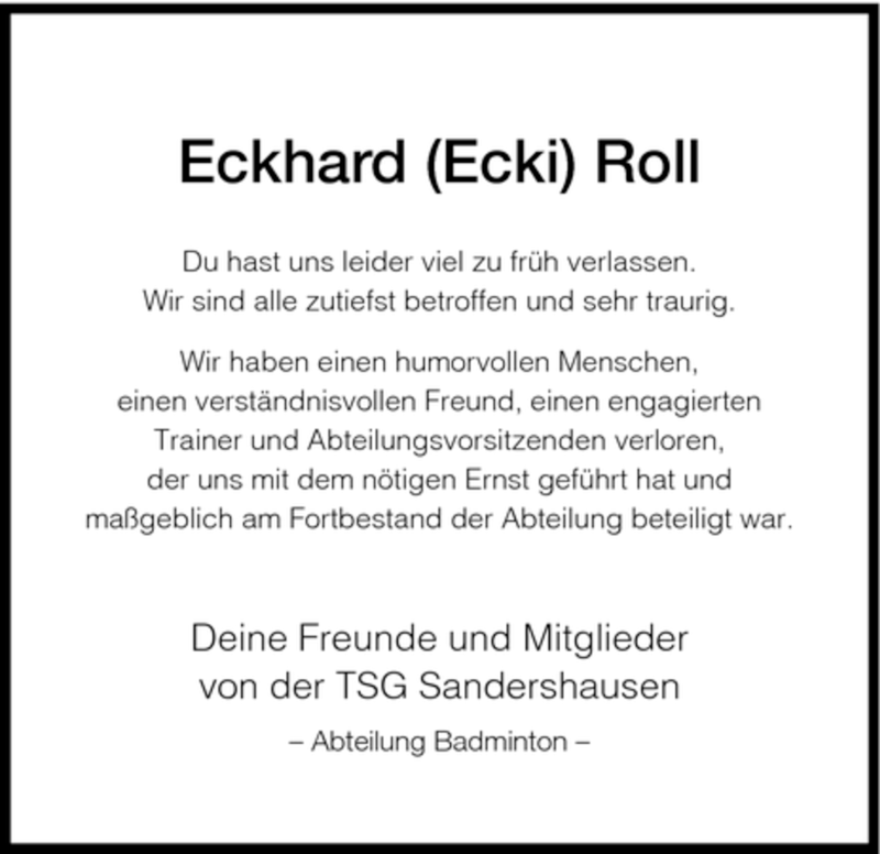  Traueranzeige für Eckhard Roll vom 24.01.2008 aus HNA