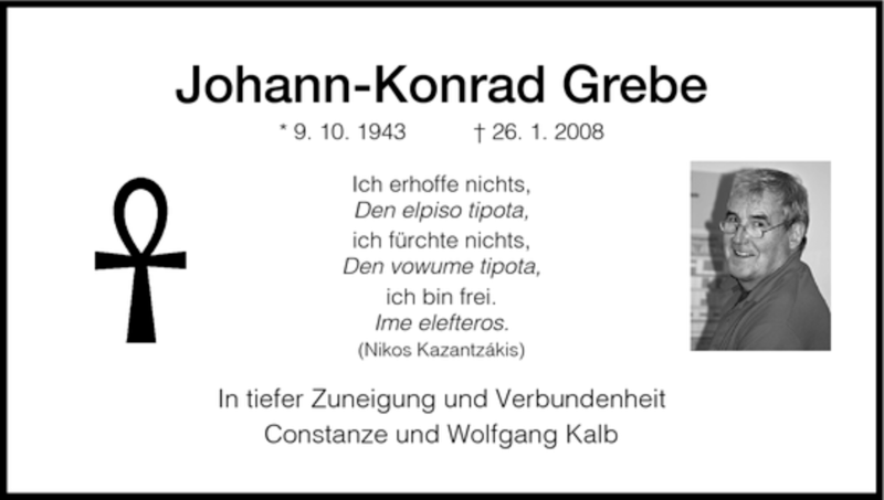  Traueranzeige für Johann-Konrad Grebe vom 30.01.2008 aus HNA