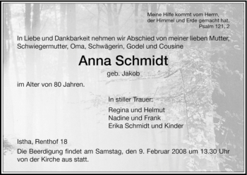 Traueranzeige von Anna Schmidt von HNA