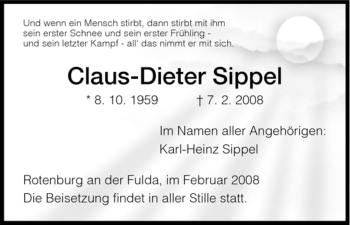 Traueranzeige von Claus-Dieter Sippel von HNA