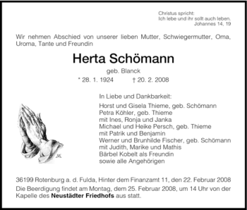 Traueranzeige von Herta Schömann von HNA