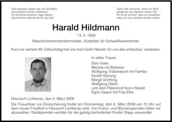 Traueranzeige von Harald Hildmann von HNA