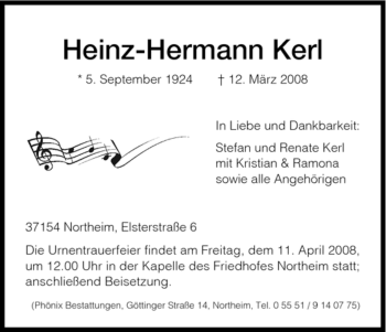 Traueranzeige von Heinz-Hermann Kerl von HNA