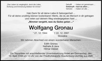 Traueranzeige von Wolfgang Gronau von HNA