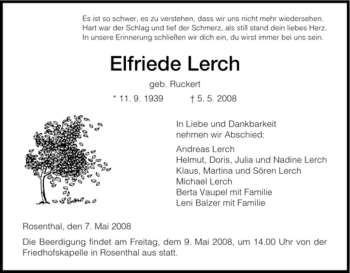 Traueranzeige von Elfriede Lerch von HNA