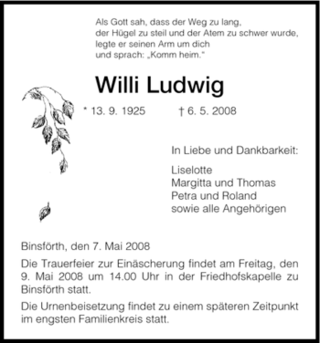 Traueranzeige von Willi Ludwig von HNA