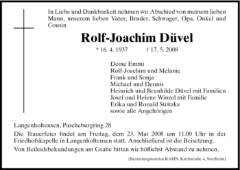 Traueranzeige von Rolf-Joachim Düvel von HNA
