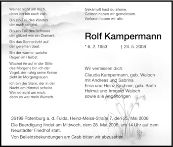 Traueranzeige von Rolf Kampermann von HNA