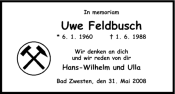 Traueranzeige von Uwe Feldbusch von HNA