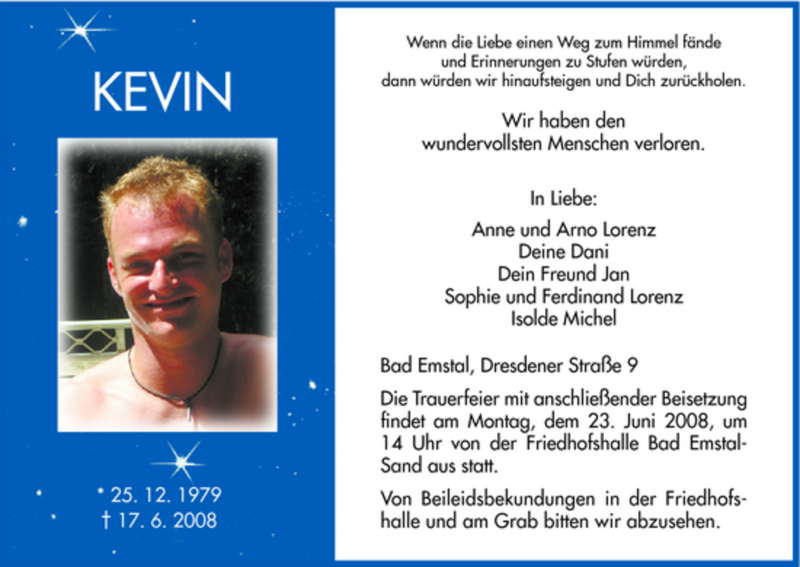  Traueranzeige für Kevin Lorenz vom 21.06.2008 aus HNA