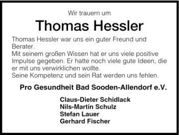 Traueranzeige von Thomas Hessler von HNA