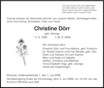 Traueranzeige von Christine Dörr von HNA