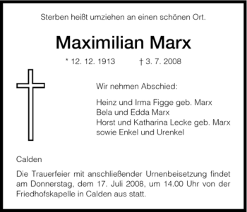 Traueranzeige von Maximilian Marx von HNA