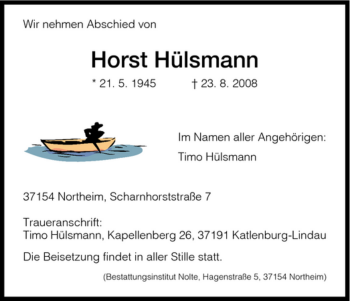 Traueranzeige von Horst Hülsmann von HNA