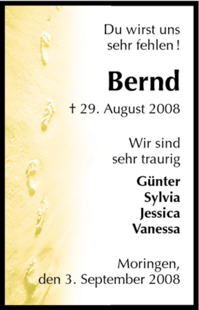 Traueranzeige für Bernd Reuter vom 03.09.2008 aus HNA