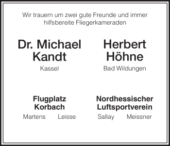 Traueranzeige von Herbert Höhne von HNA