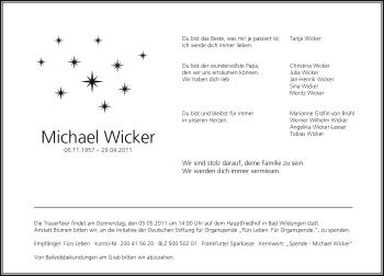 Traueranzeige von Michael Wicker von HNA