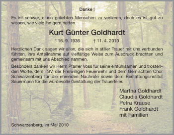 Traueranzeige von Kurt Günter Goldhardt von HNA