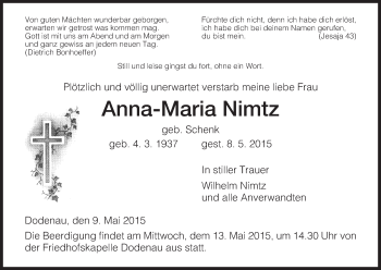 Traueranzeige von Anna-Maria Nimtz von HNA
