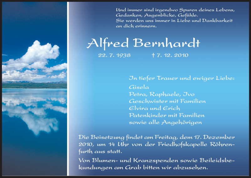  Traueranzeige für Alfred Bernhardt vom 15.12.2010 aus HNA