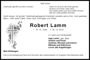 Traueranzeige von Robert Lamm von HNA