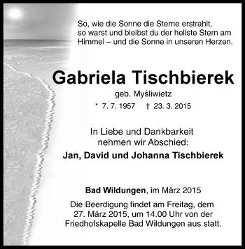 Traueranzeige von Gabriela Tischbierek von HNA