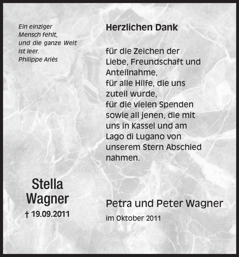  Traueranzeige für Stella Wagner vom 08.10.2011 aus HNA