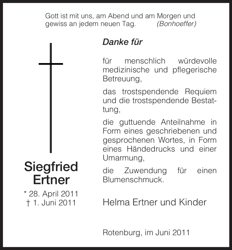 Traueranzeige für Siegfried Ertner vom 02.07.2011 aus HNA