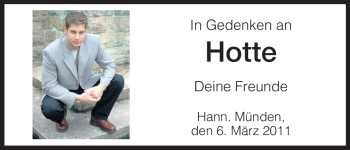 Traueranzeige von Hotte Unbekannt von HNA