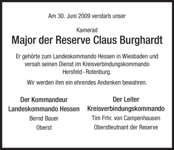 Traueranzeige von Claus Burghardt von HNA