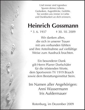 Traueranzeige von Heinrich Gossmann von HNA