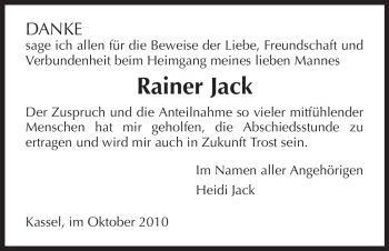 Traueranzeigen von Rainer Jack | Trauer.HNA.de
