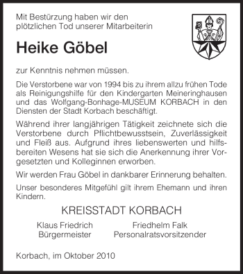Traueranzeige von Heike Göbel von HNA