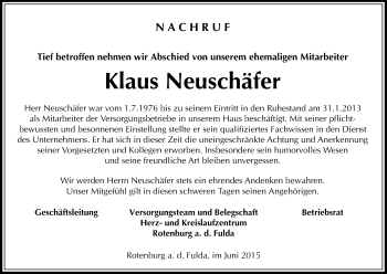 Traueranzeige von Klaus Neuschäfer von HNA