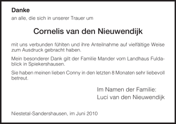 Traueranzeige von Cornelis van den Nieuwendijk von HNA