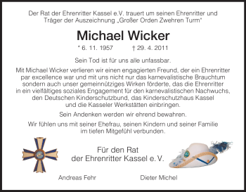 Traueranzeige von Michael Wicker von HNA