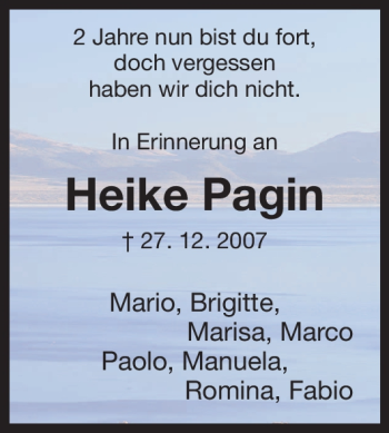 Traueranzeige von Heike Pagin von HNA