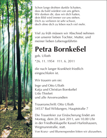 Traueranzeige von Petra Bornkeßel von HNA