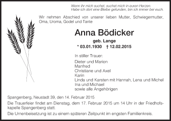 Traueranzeige von Anna Bödicker von HNA