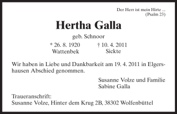 Traueranzeige von Hertha Galla von HNA